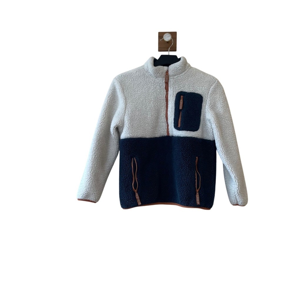 Kids Art Class Fleece Colorblock 1/4 Zip Pullover Jacket Blue Cream Size M